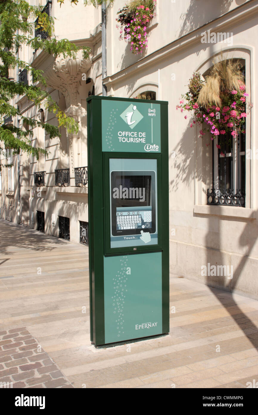 Hi tec tourist information kiosk outside the tourist information office Epernay Champagne France Stock Photo