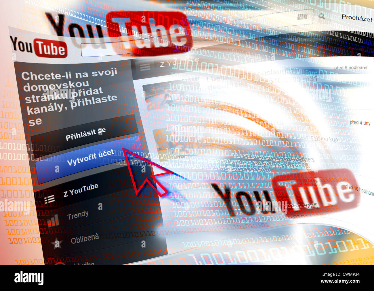 YouTube - ceska verze / You Tube screen czech version Stock Photo