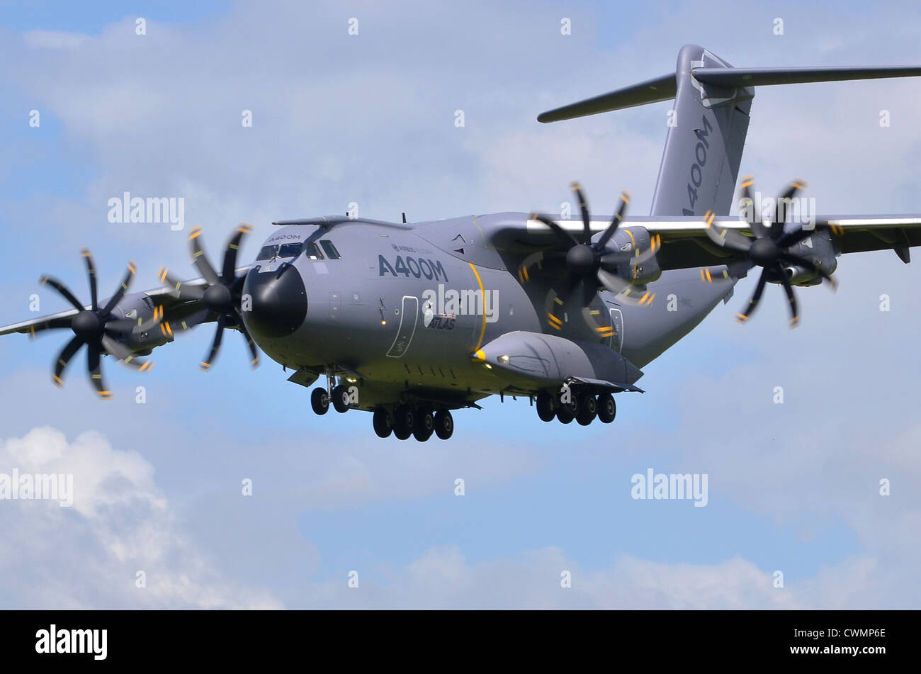 Airbus A400M Atlas on approach for landing at RAF Fairford. The A400m transport aircraft is built by Airbus Military. Stock Photo