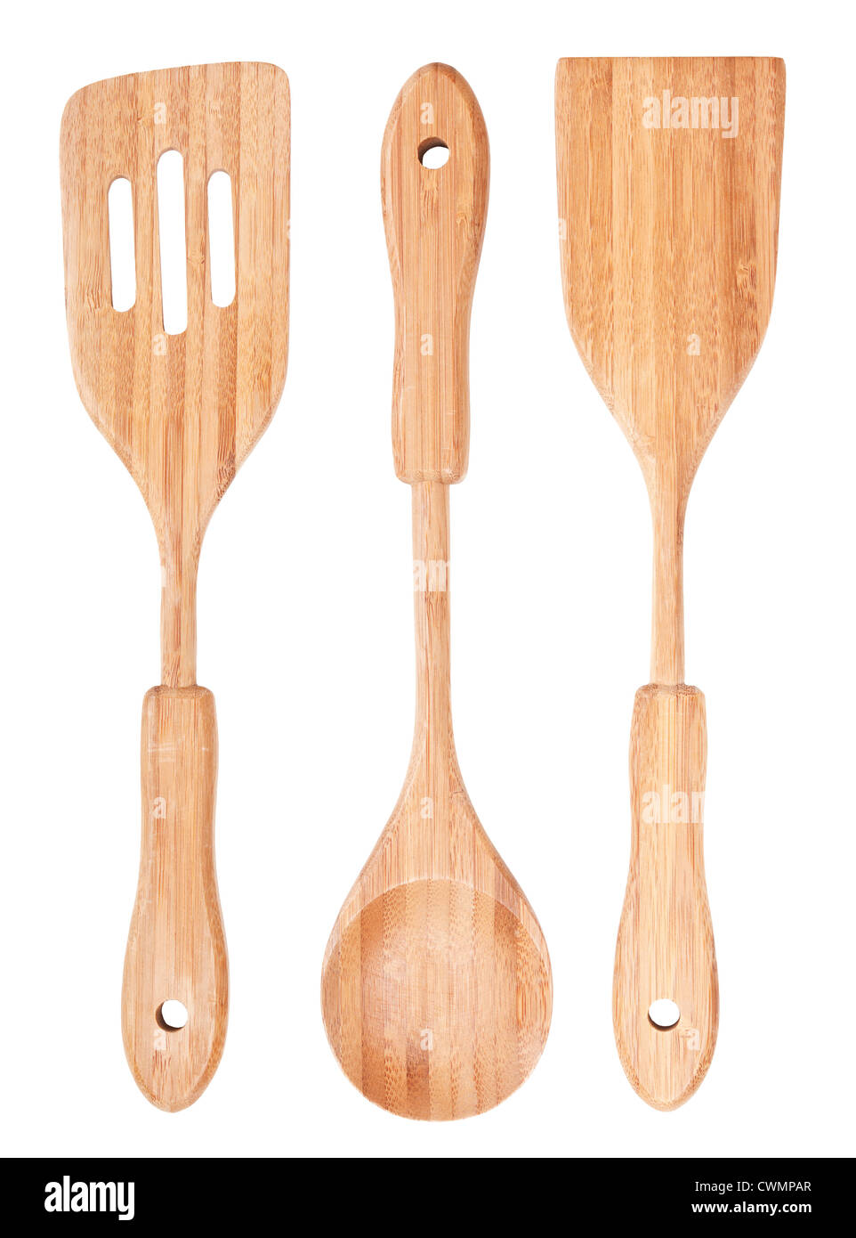 Bamboo utensils isolated on white background Stock Photo