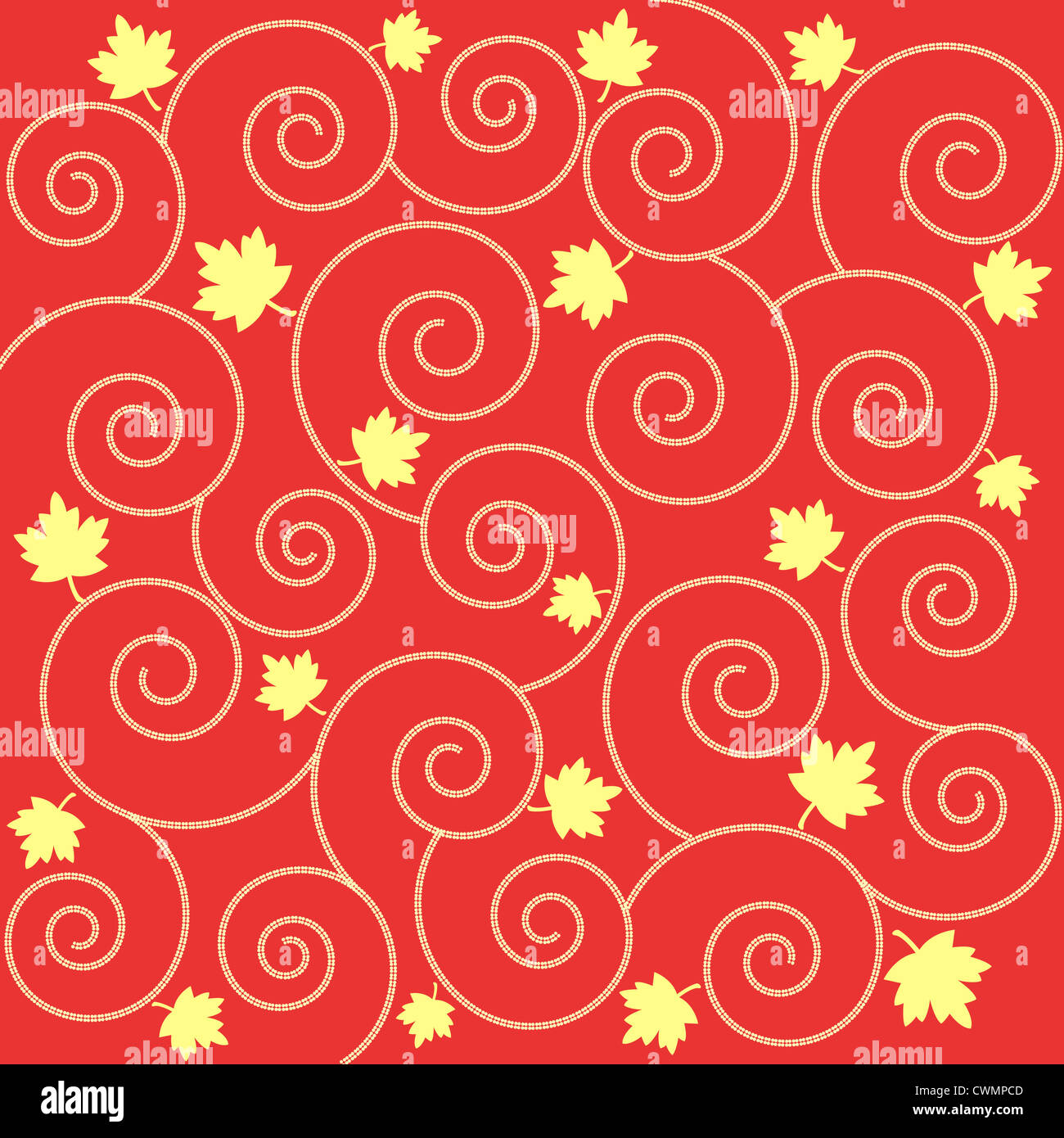 Autumn leaves and swirls pattern on orange Stock Photo