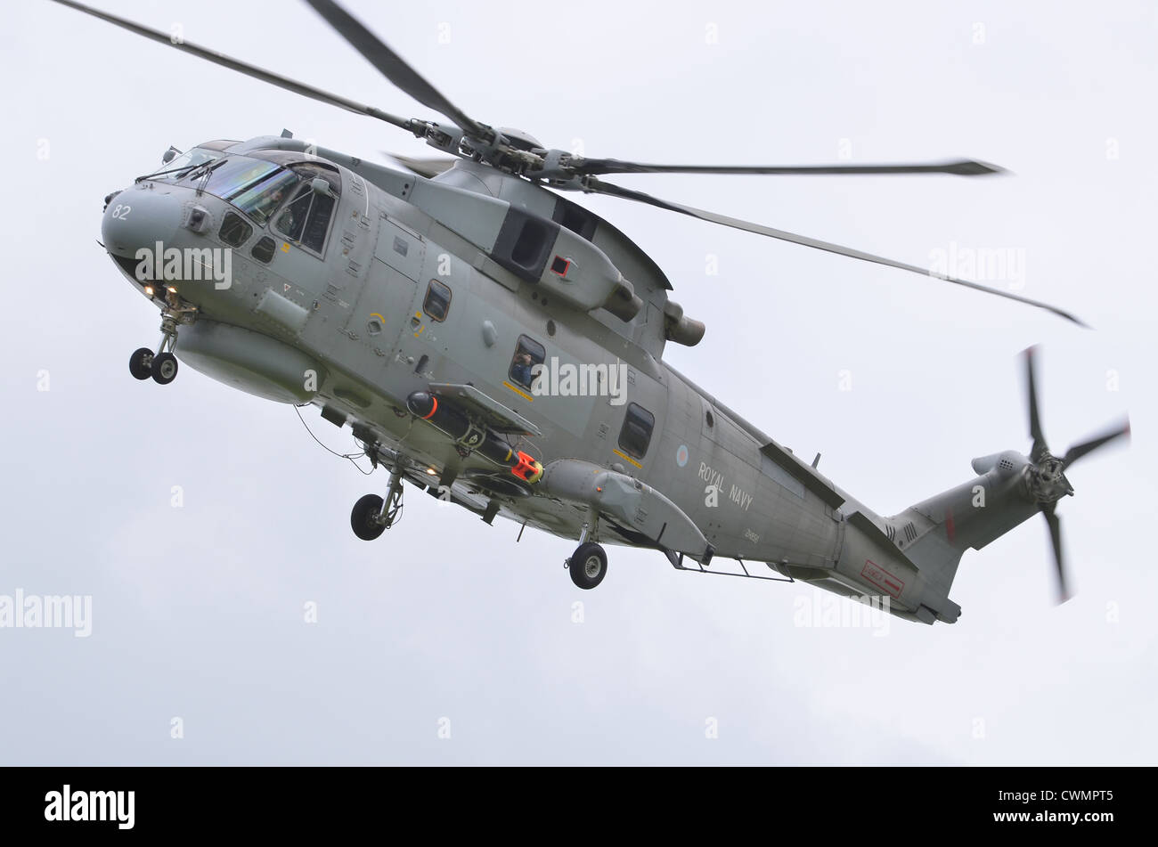 EHI EH-101 Merlin HM1 helicopter operated by the Royal Navy on approach for landing at RAF Fairford Stock Photo