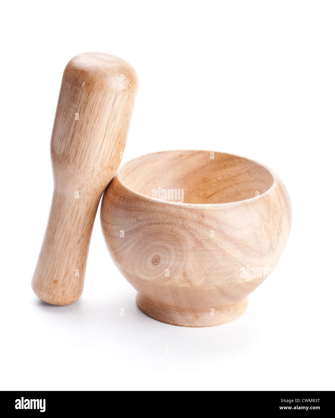 Wooden mortar and pestle isolated on white background Stock Photo - Alamy