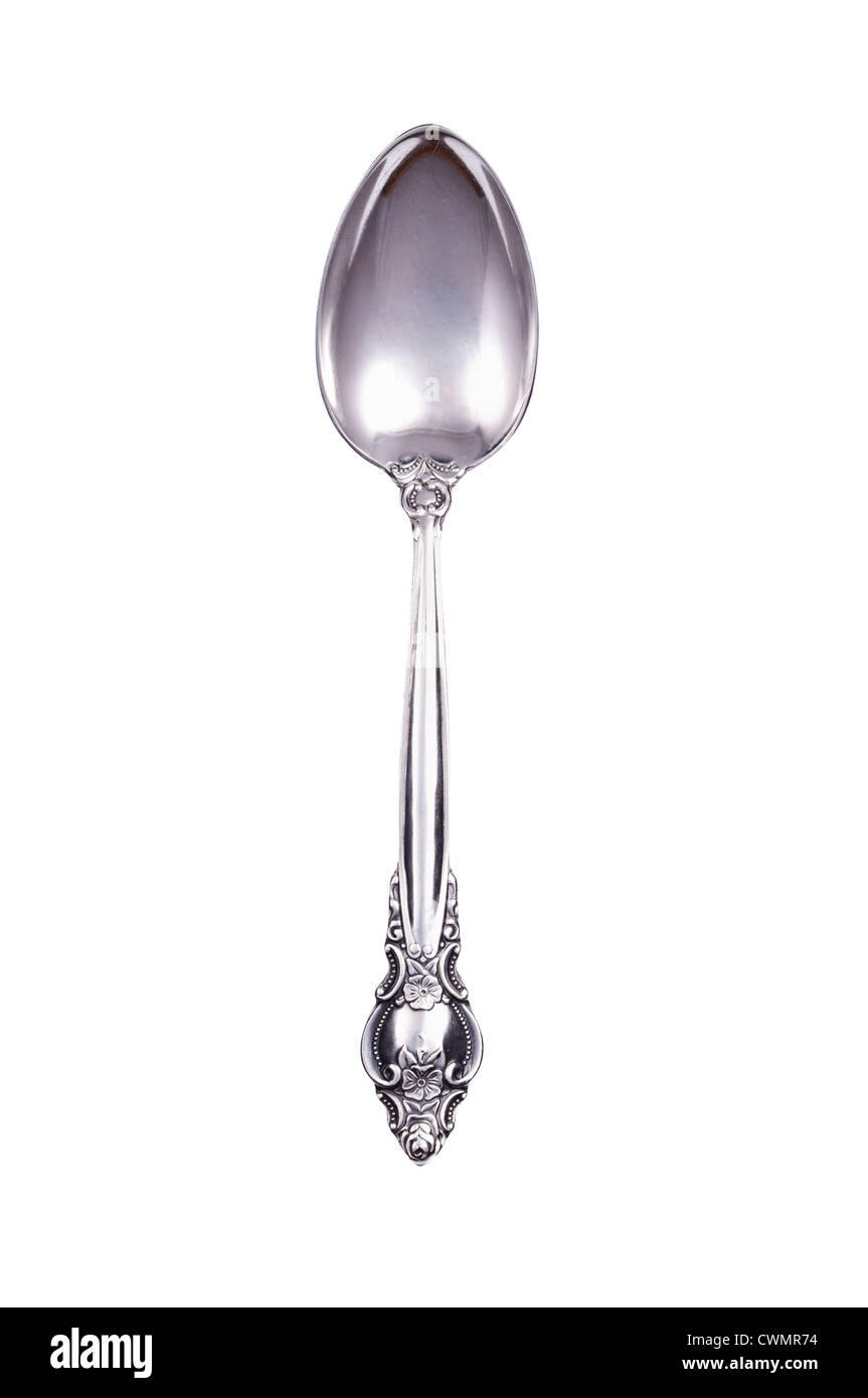Retro silver spoon isolated on white background Stock Photo