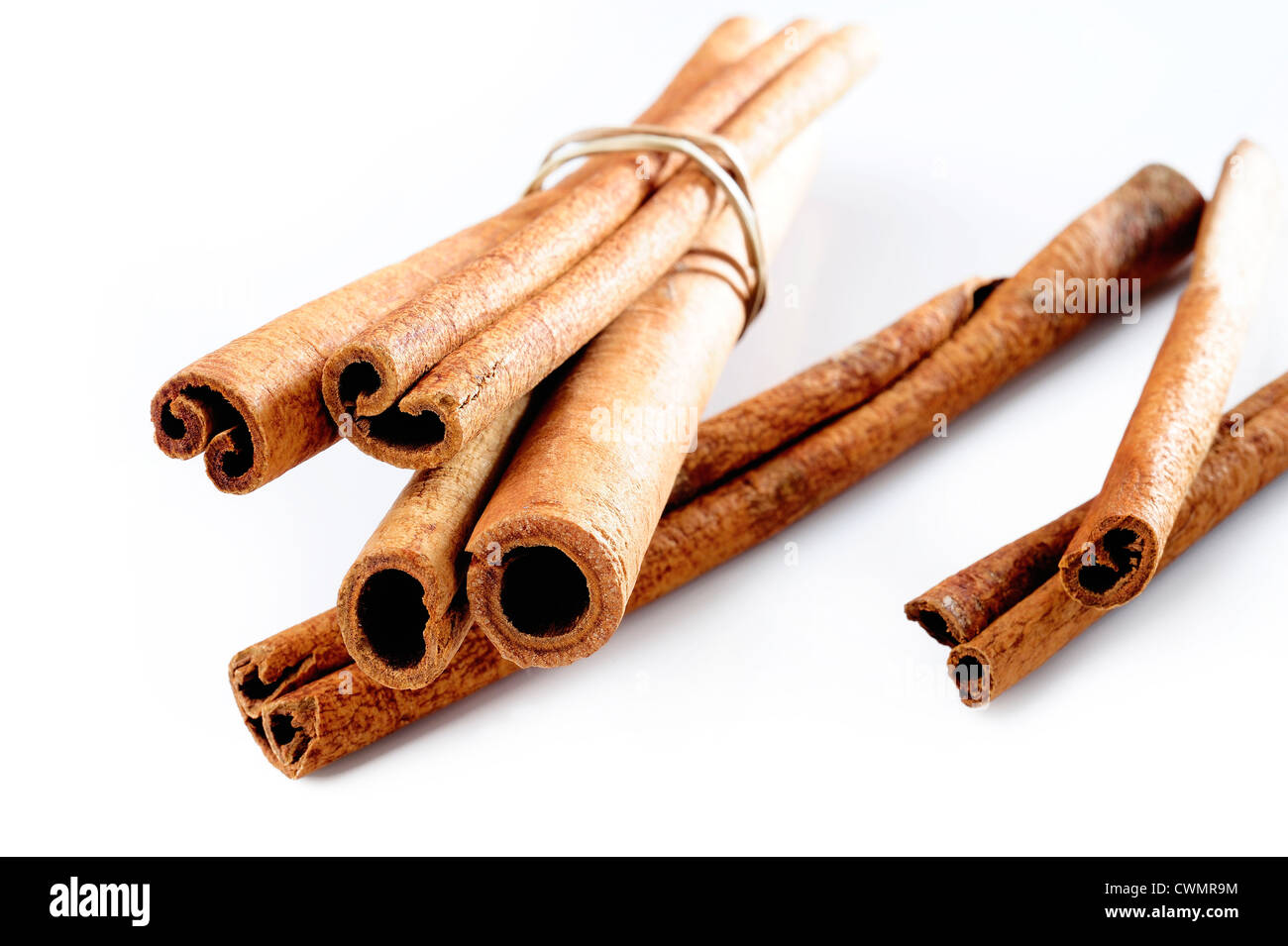 cinnamon on white background Stock Photo