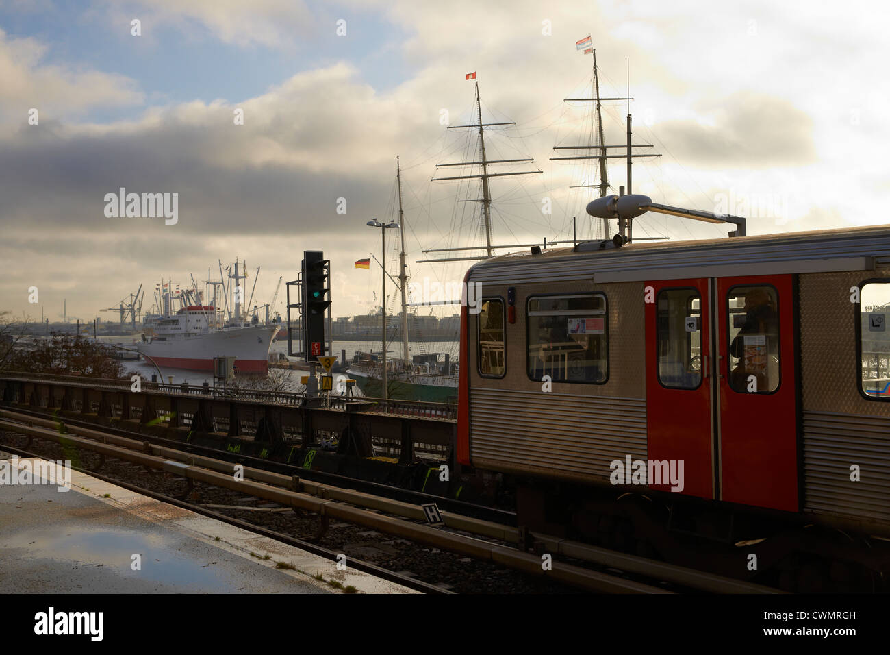 Elevated railway in the Port of Hamburg Stock Photo