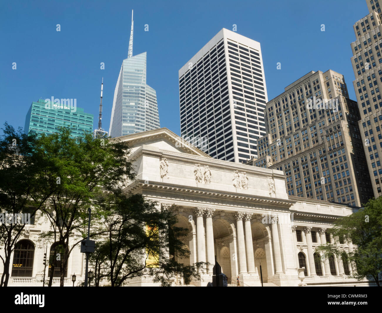 Facade of New York Public Library, Main Branch, NYC Stock Photo