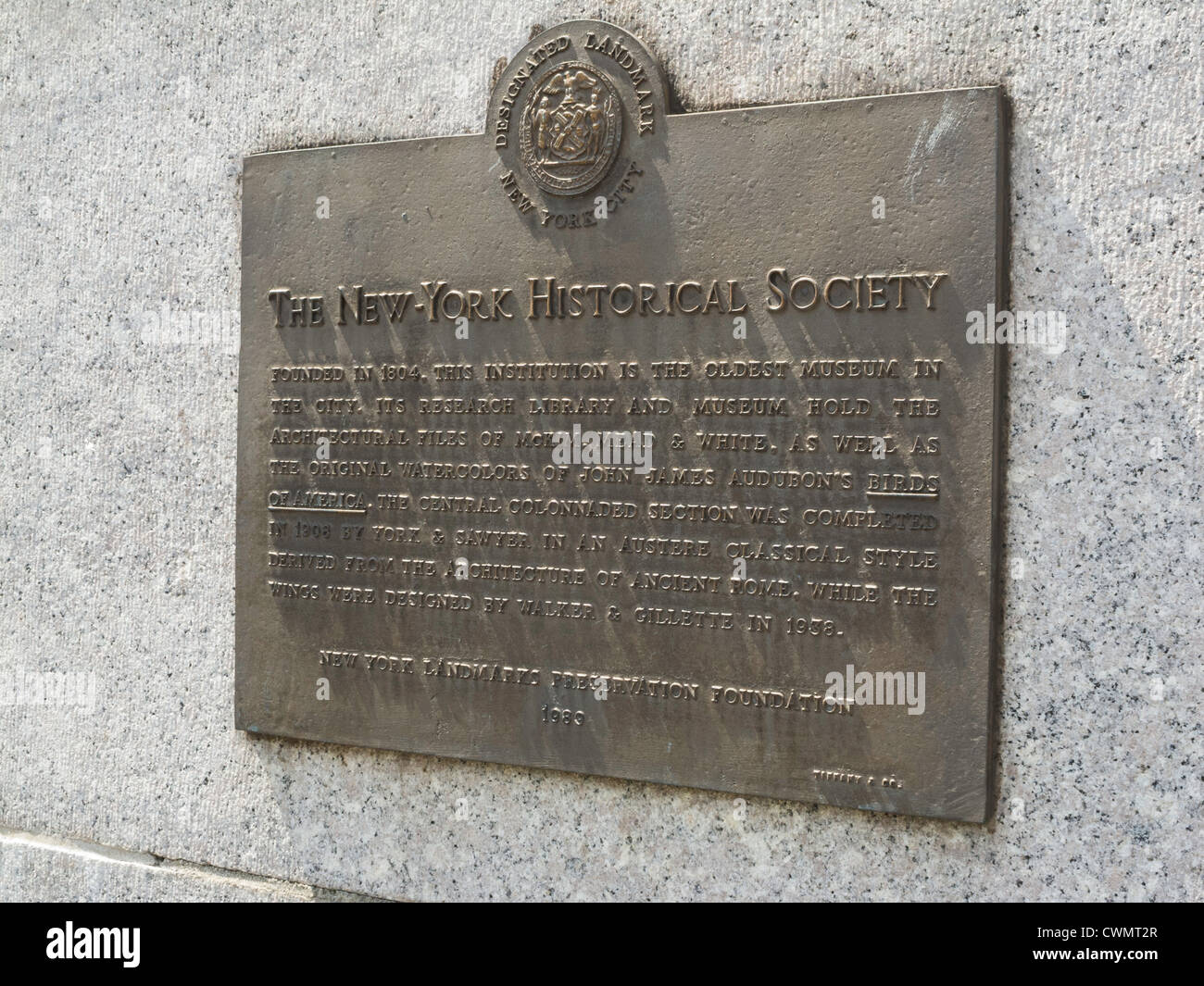 The New York Historical Society Plaque, NYC Stock Photo Alamy