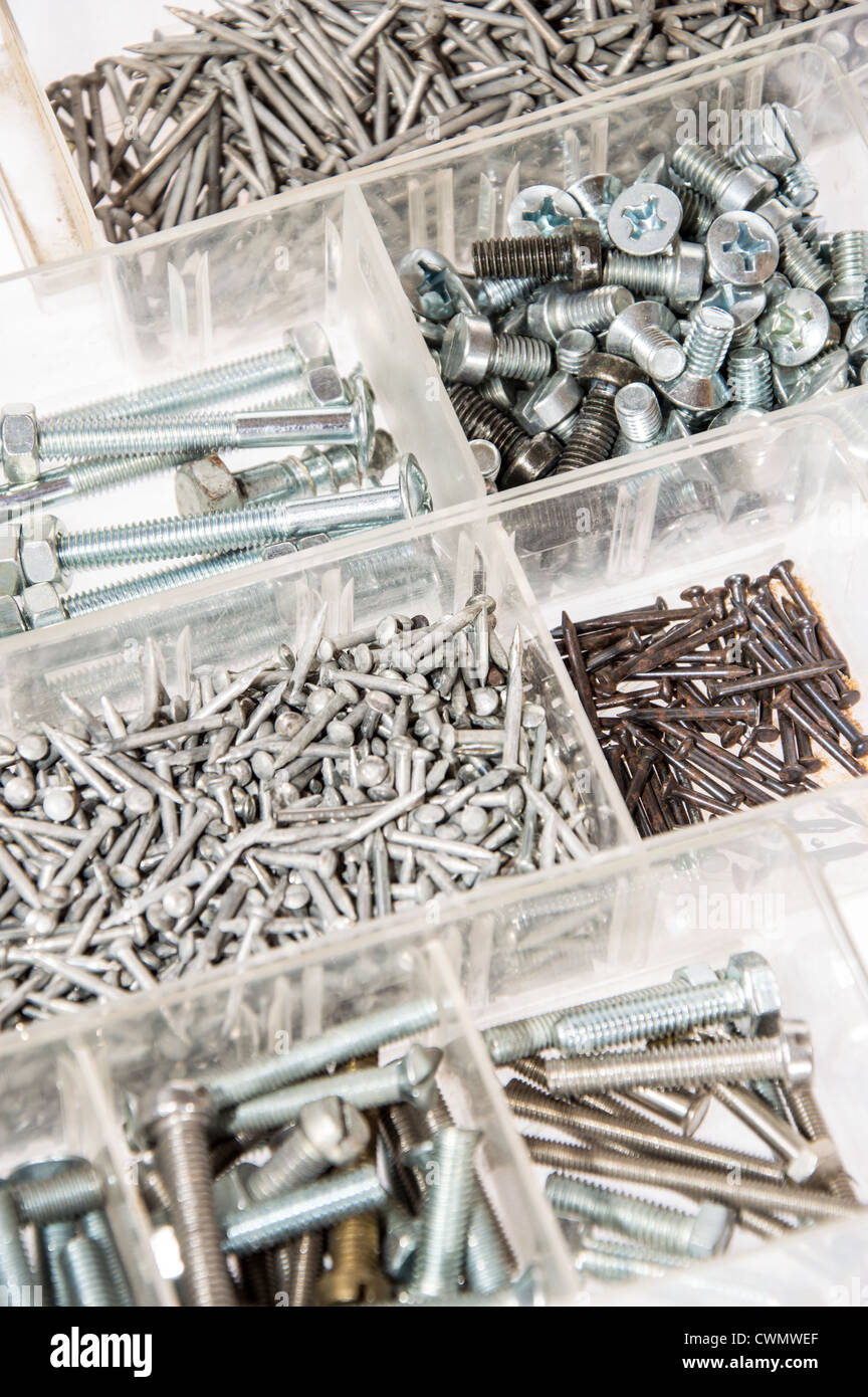 Set of Screws and Nails isolated on white background Stock Photo