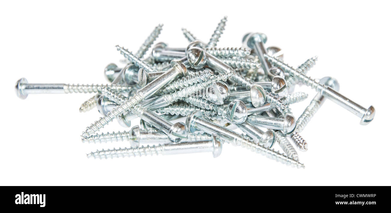 Heap of Screws isolated on white background Stock Photo