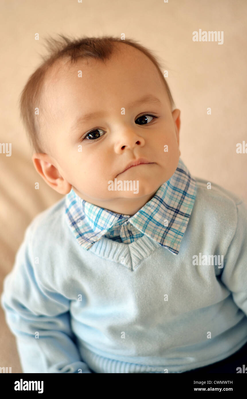 Baby Boy in Blue Sweater Stock Photo Alamy