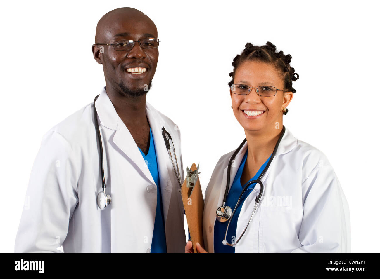 african american doctor and nurse isolated on white Stock Photo - Alamy