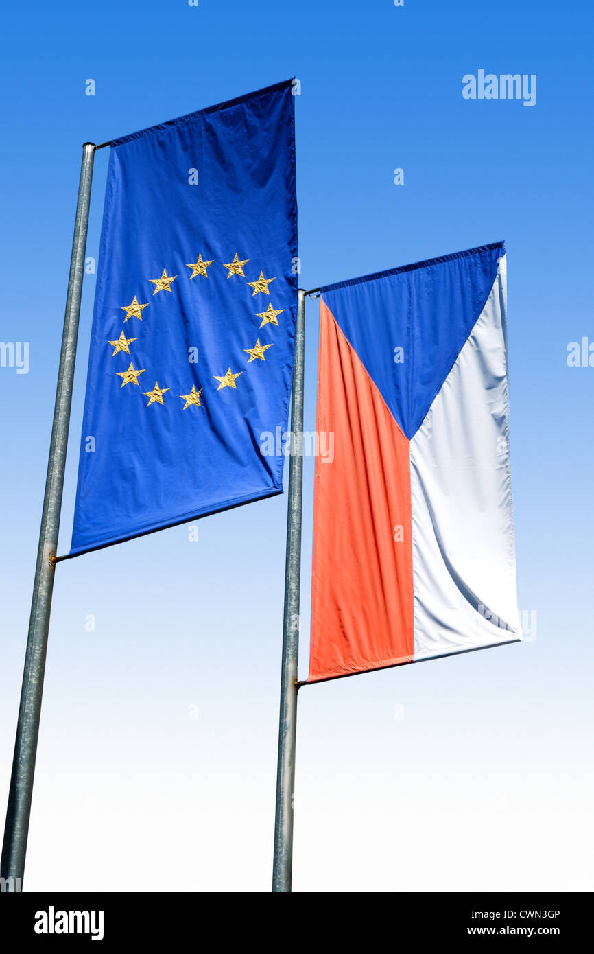 Ceska vlajka a vlajka EU / Czech flag and flag of European Union Stock Photo