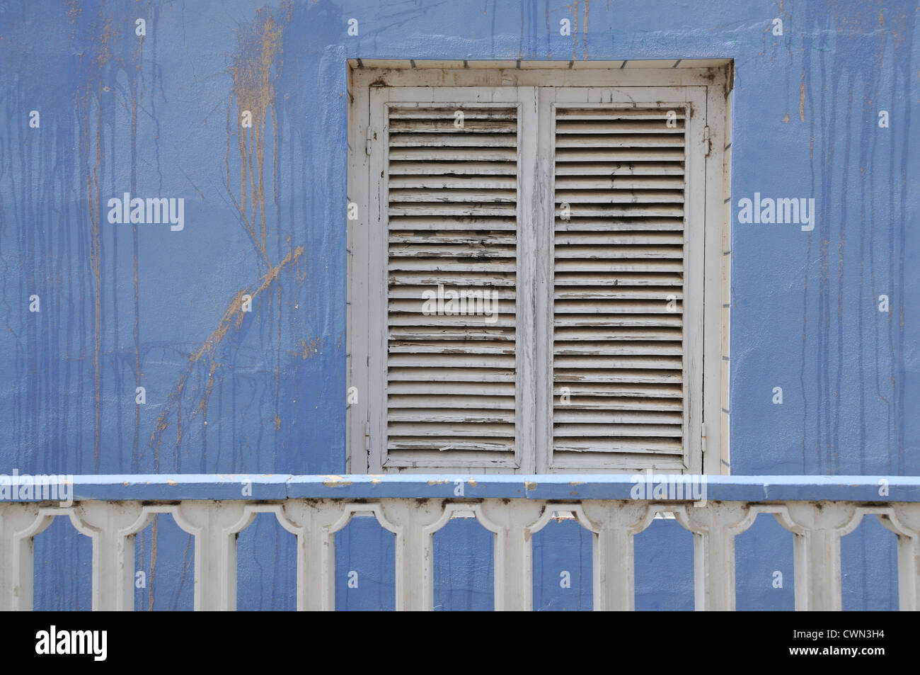 Blue wall and wooden window shutter. El Palmar. Valencia. Spain Stock
