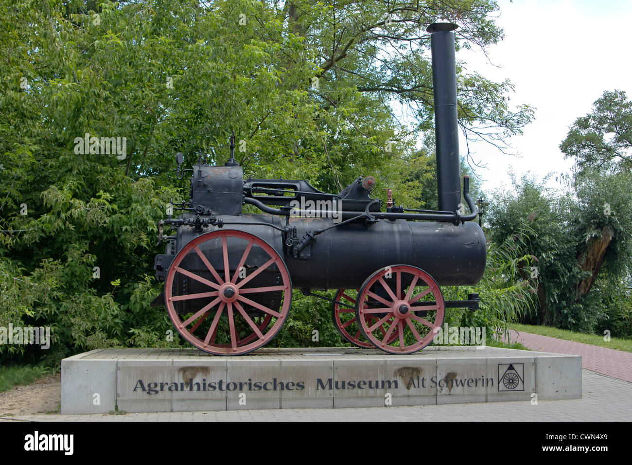 model of a steam engine, Waren, Mecklenburg Lakes, Mecklenburg-West Pomerania, Germany Stock Photo