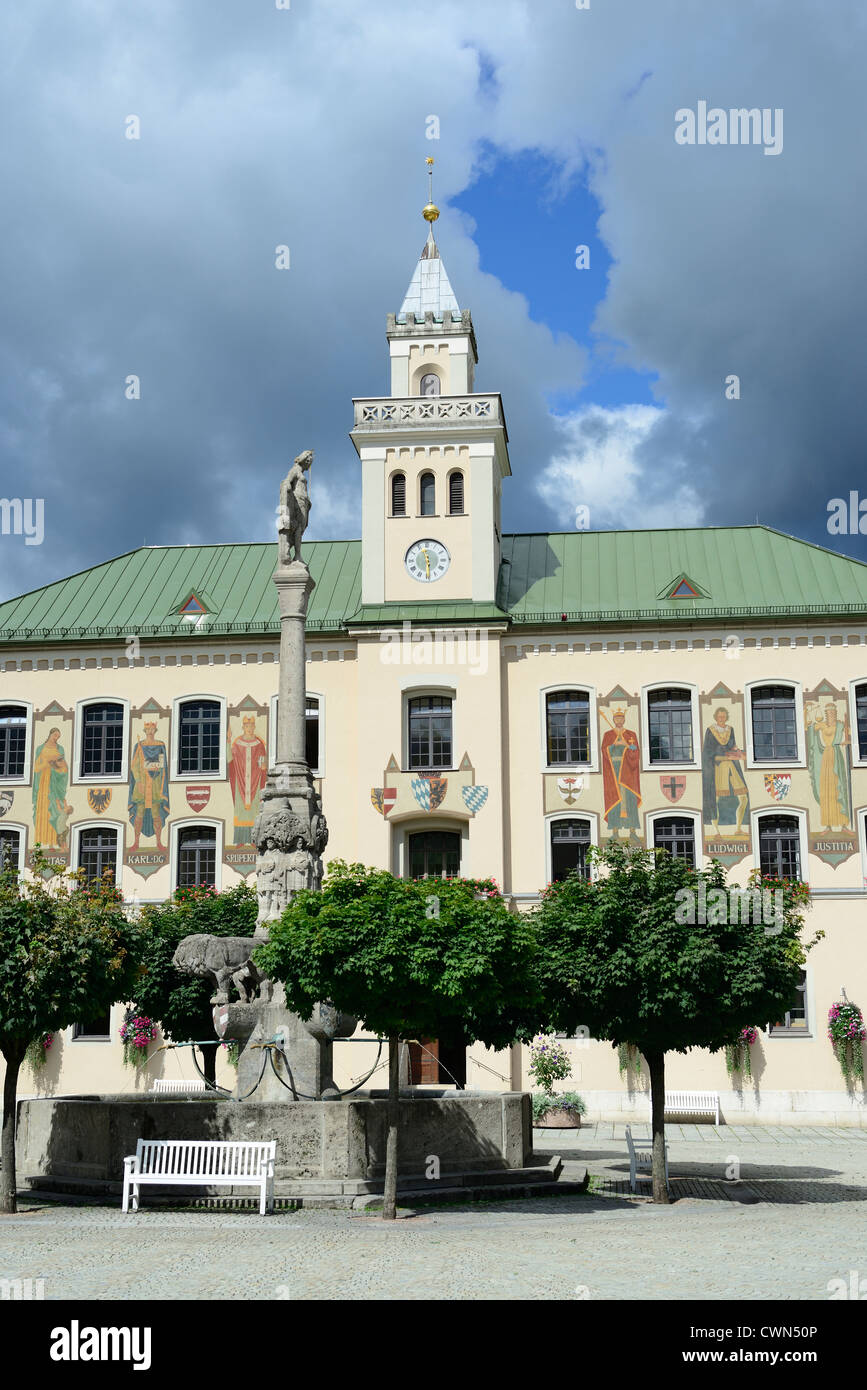 Townhall of Bad Reichenhall in Germany with fountain Stock Photo