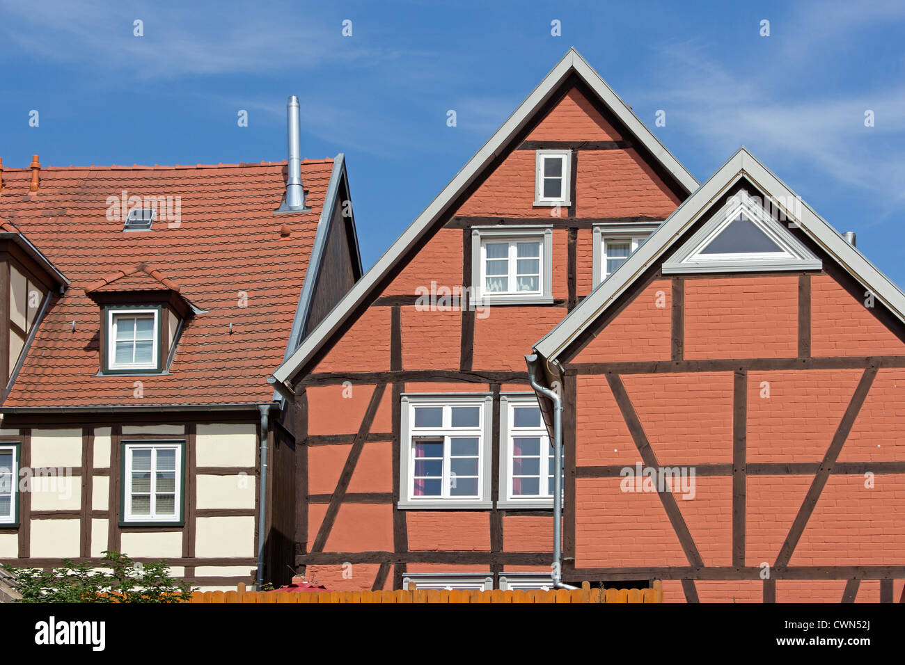 frame houses, Plau am See, Mecklenburg Lakes, Mecklenburg-West Pomerania, Germany Stock Photo