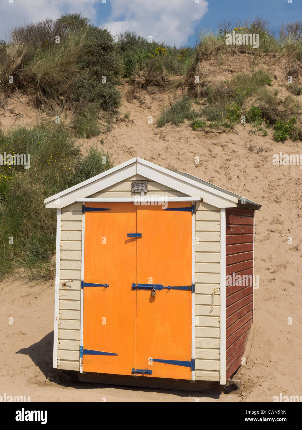 Beach hut at Saunton Sands beach North Devon England Stock Photo Alamy