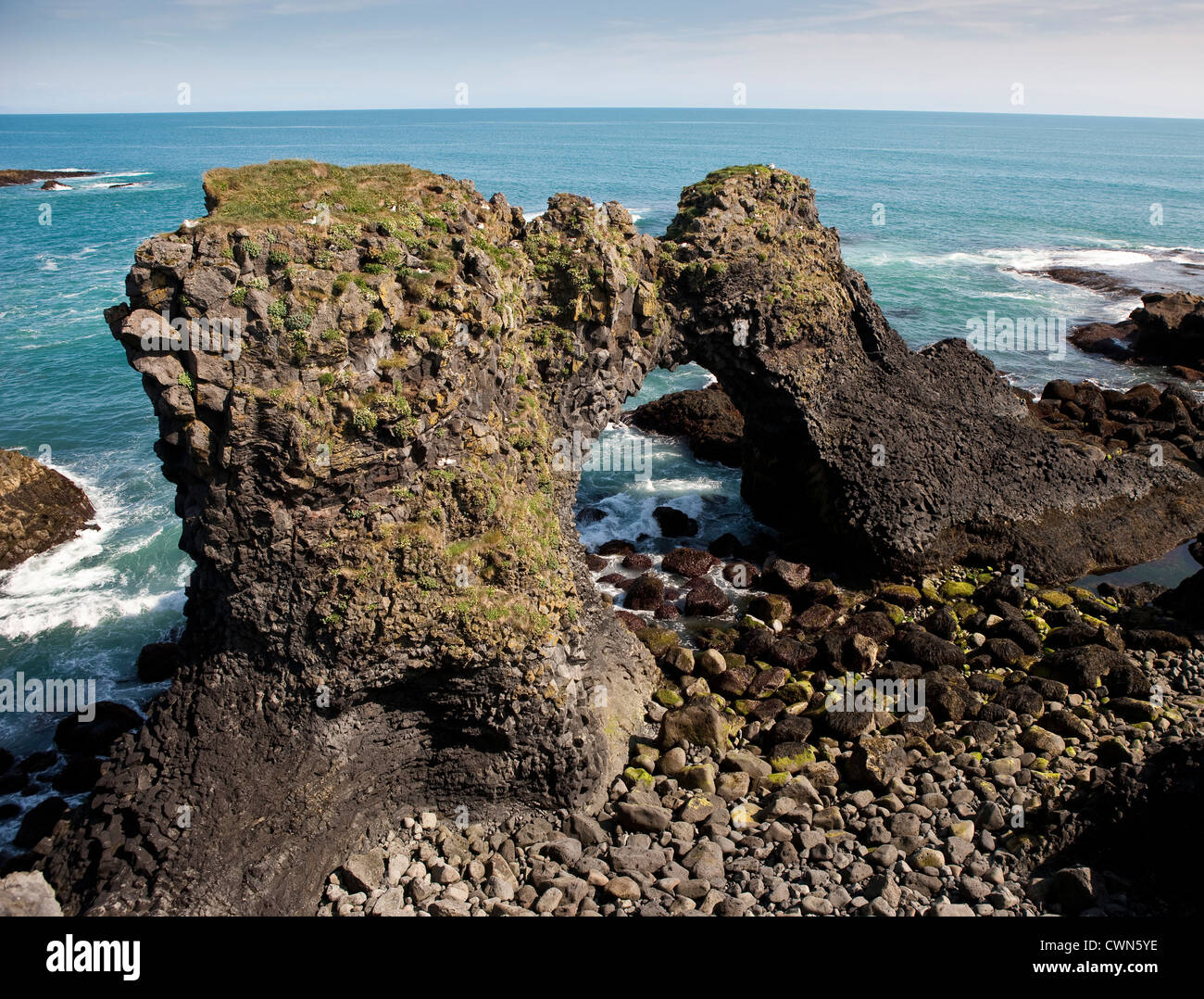 Basalt rock formations, Arnarstapi, Snaefellsnes Peninsula, Iceland Bird Cliffs Stock Photo