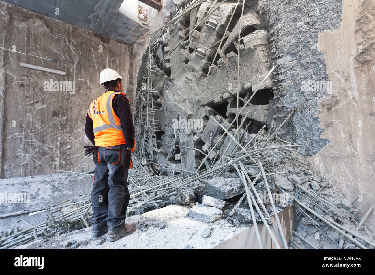TBM 'Anna' reached first station of the new subway line. 31.08.2012 Warsaw, Poland. Stock Photo