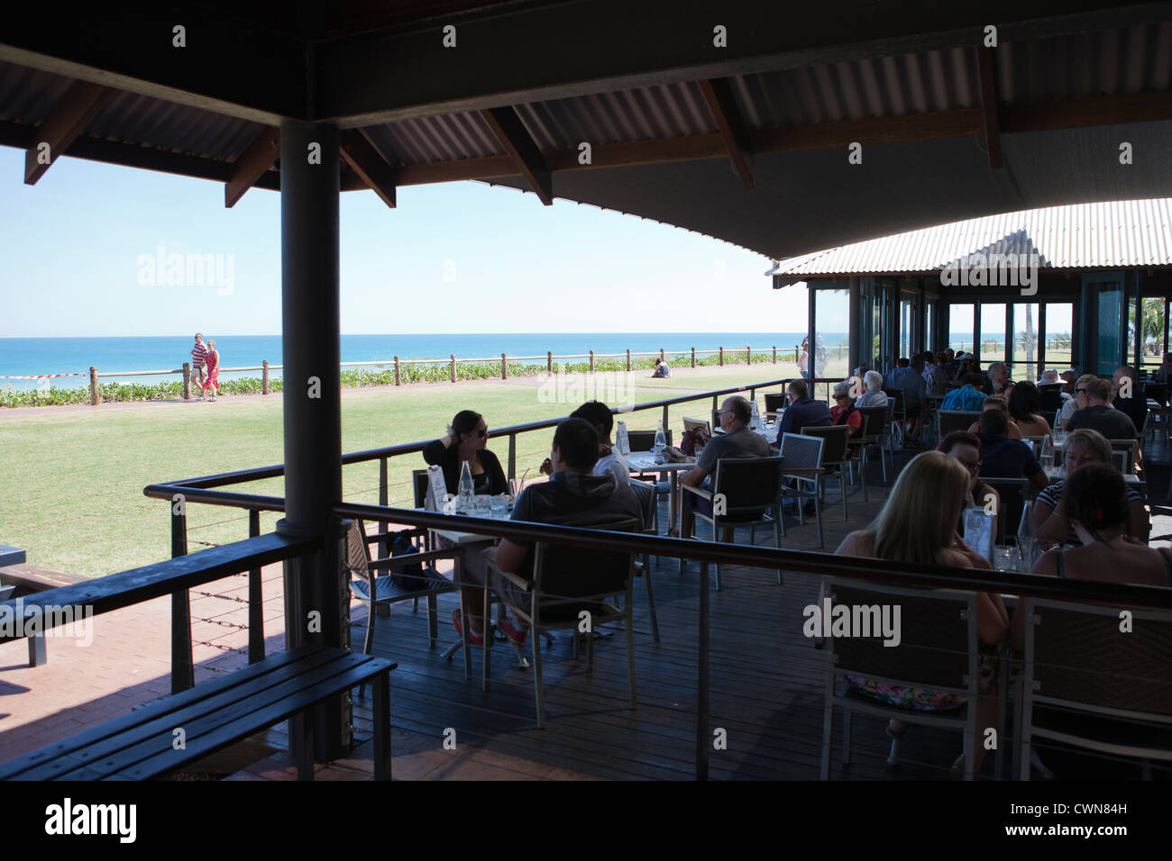Covered outdoor eating area on Cable Beach, Broome, Western Australia Stock Photo