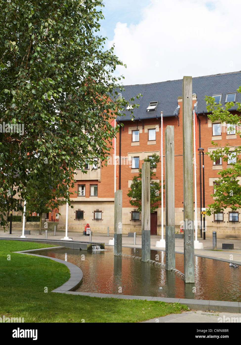 Water feature in Cathedral gardens Manchester UK Stock Photo