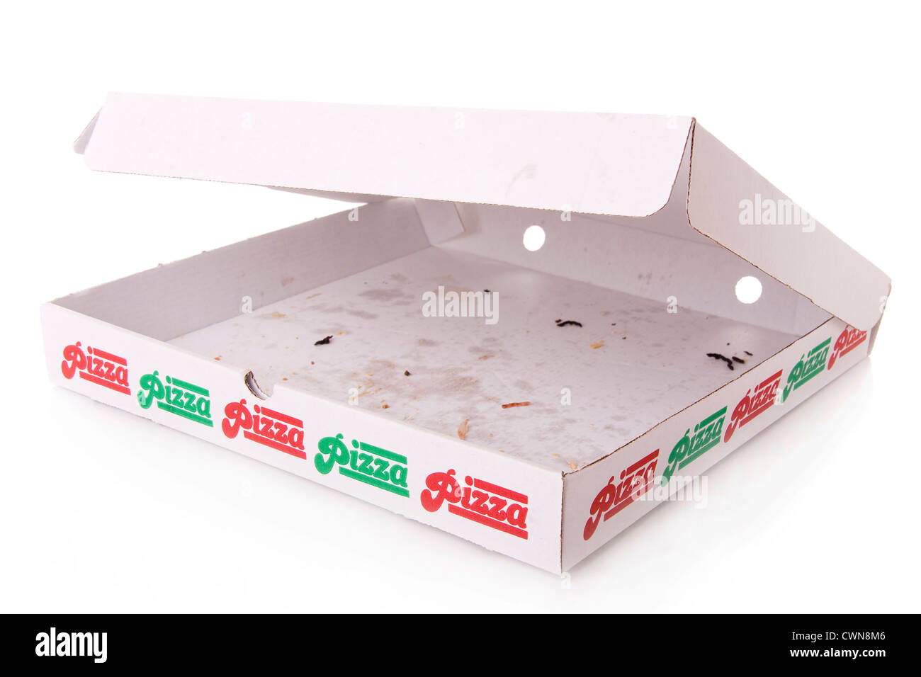 A empty pizza box isolated on white Stock Photo Alamy