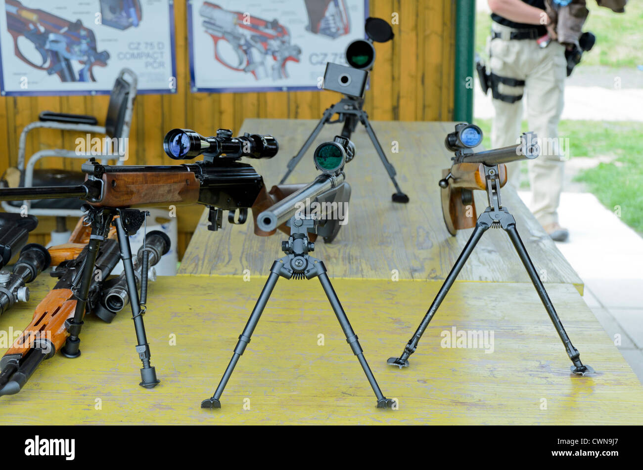 Sniper rifles on table Stock Photo