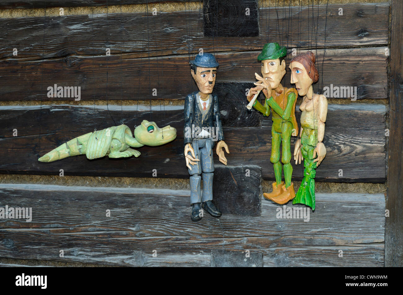 Hand carved wooden string puppets Stock Photo - Alamy