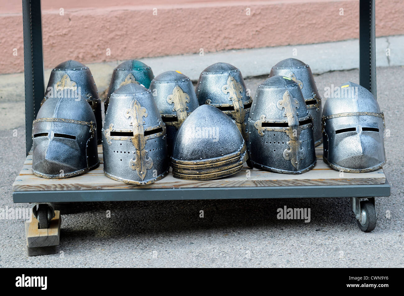 Medieval Helmet display Stock Photo Alamy