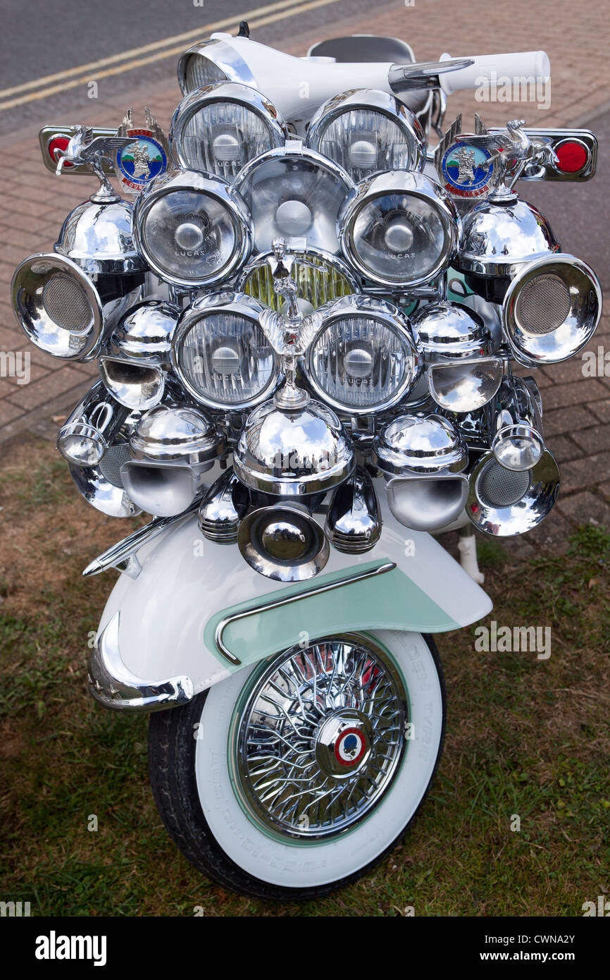 Customised Classic Lambretta Scooter with Many Lights at the International  Scooter Rally Isle of Wight Stock Photo - Alamy