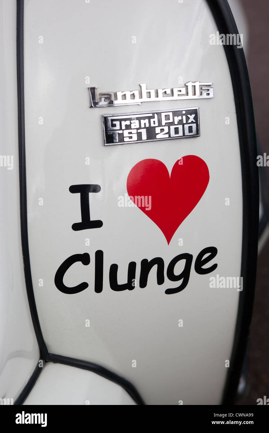 I Love Clunge Sticker on Classic Lambretta Scooter Stock Photo