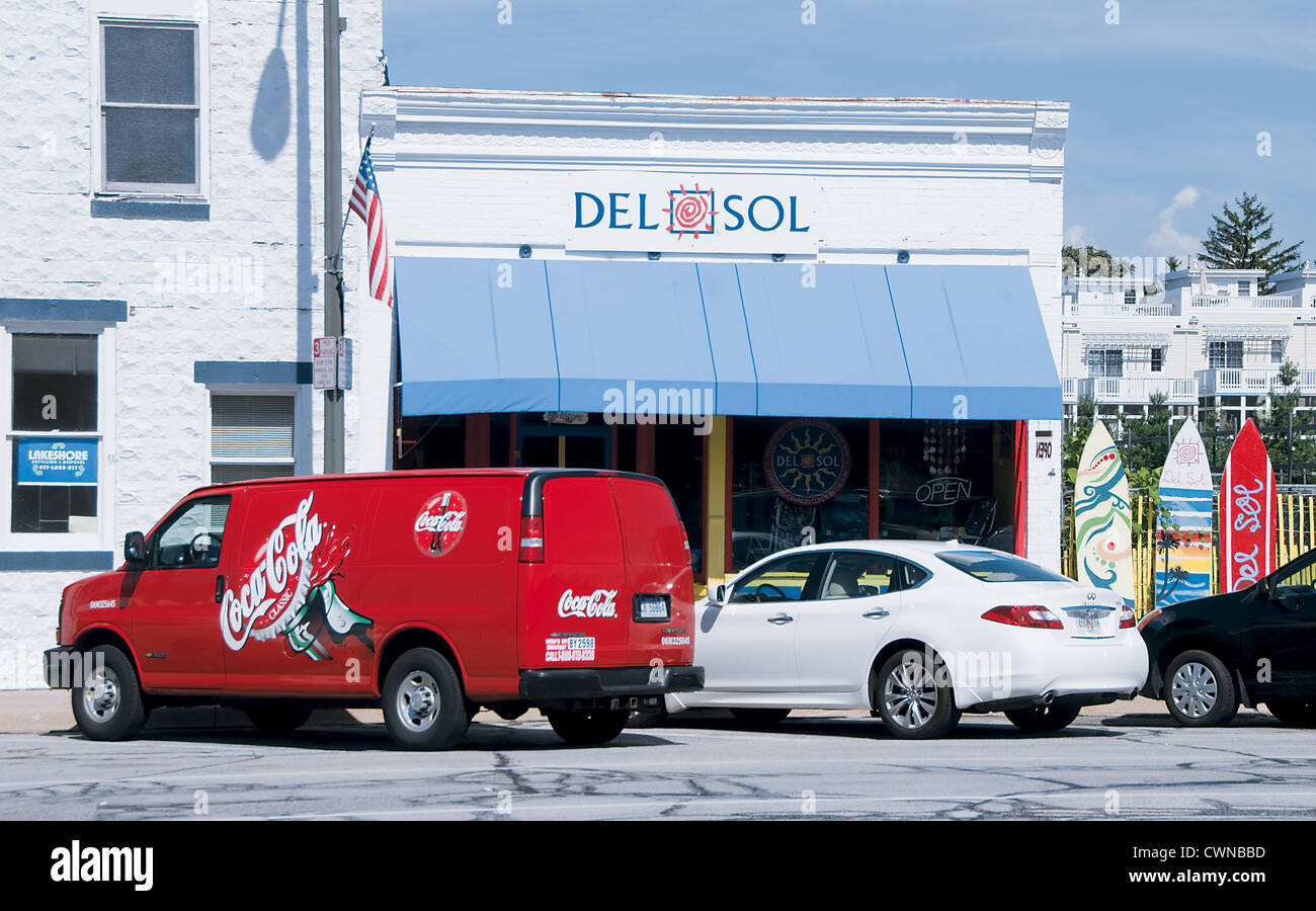 Coca-cola van making a delivery in New Buffalo, Michigan Stock Photo