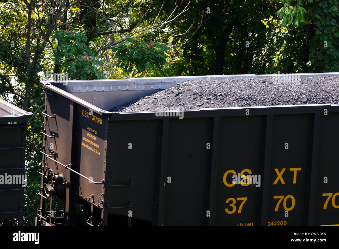 CSX locomotive carrying coal to a power plant in Richmond, Virginia. Stock Photo