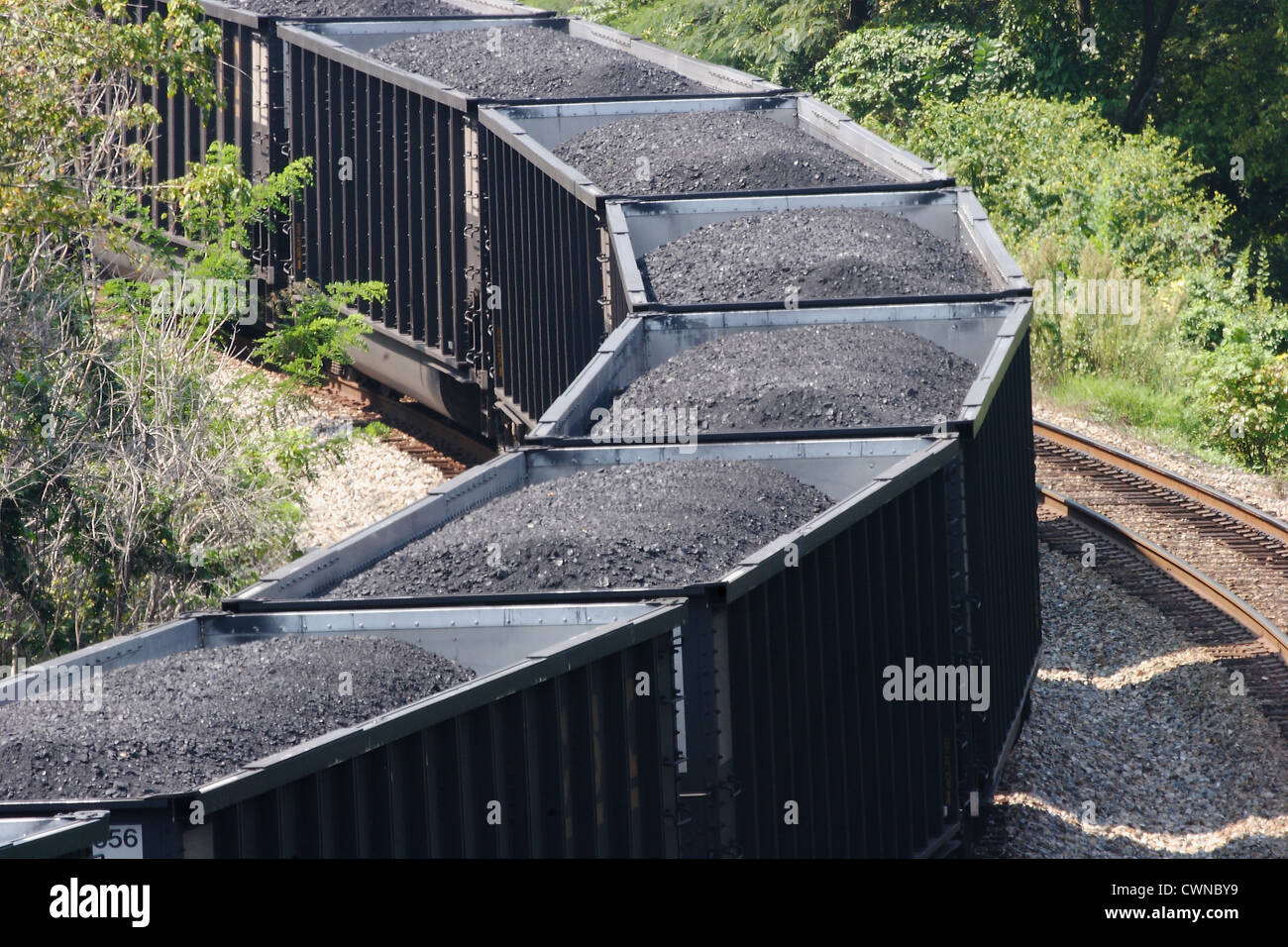 CSX locomotive carrying coal to a power plant in Richmond, Virginia. Stock Photo