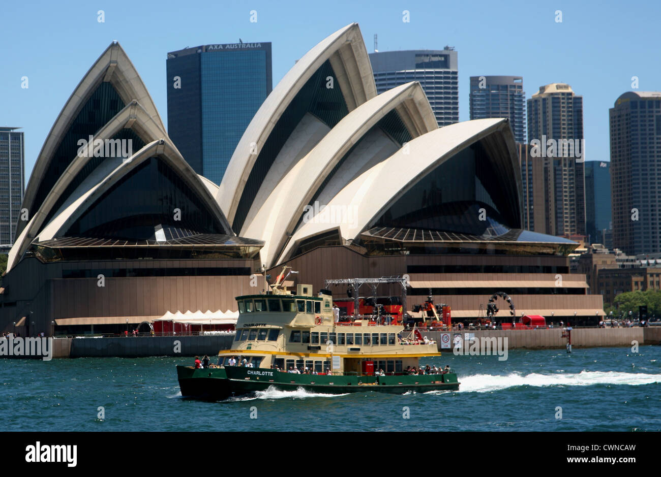 Sydney ferry passing the Opera House, NSW Australia Stock Photo