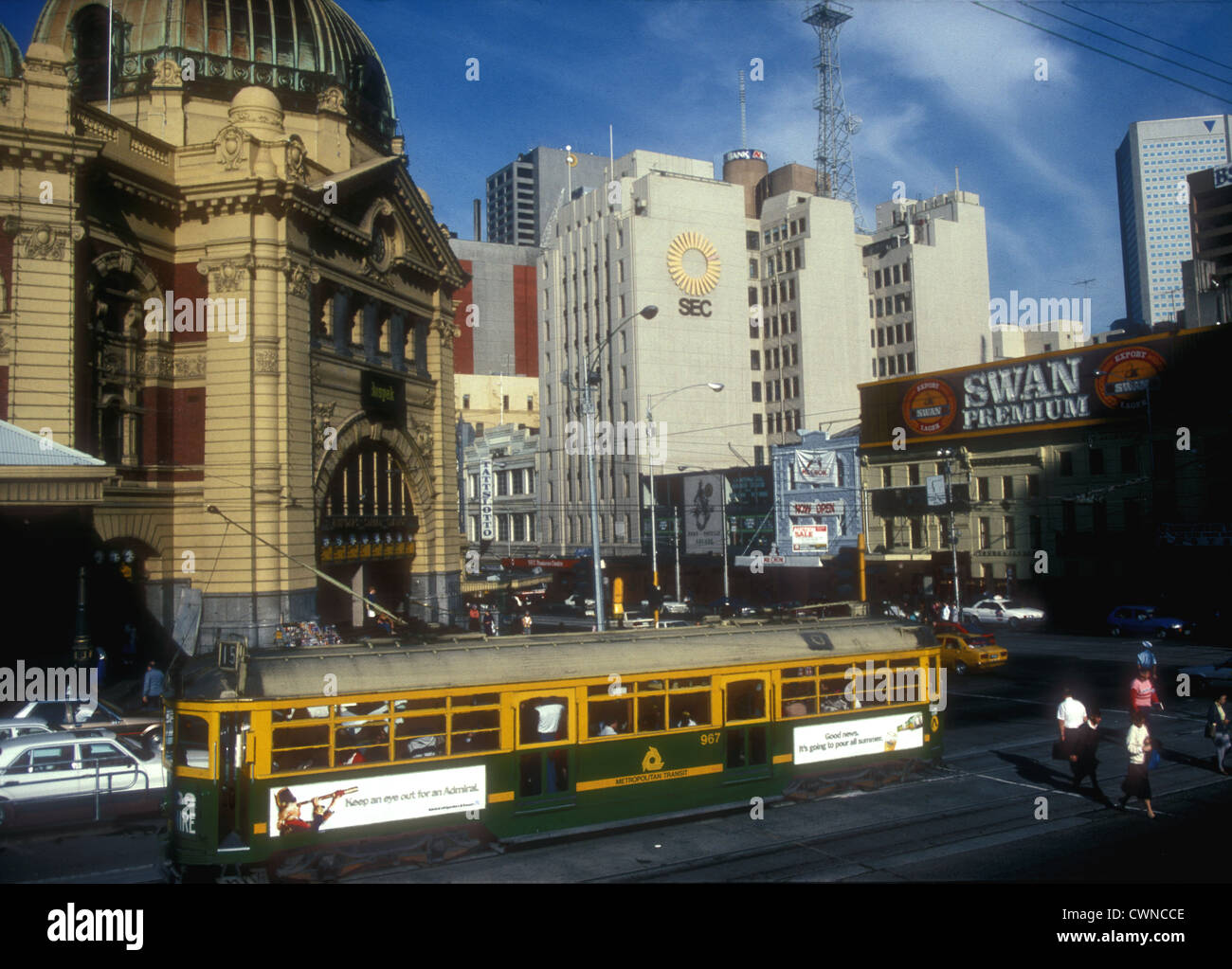 Melbourne  Flinders Street railway station and tram Victoria, Australia Stock Photo