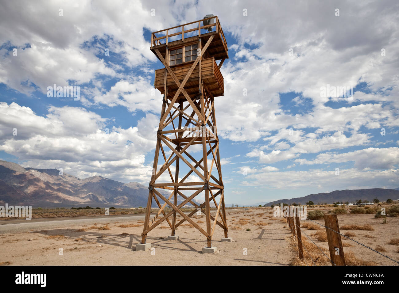 Historic Guard Tower at Manzanar US National Historic Park in California. Stock Photo