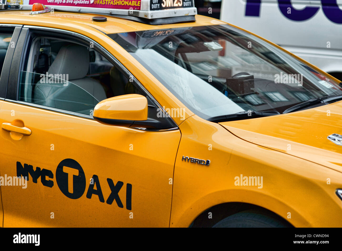 Close Up of New York City Taxi Cab Stock Photo