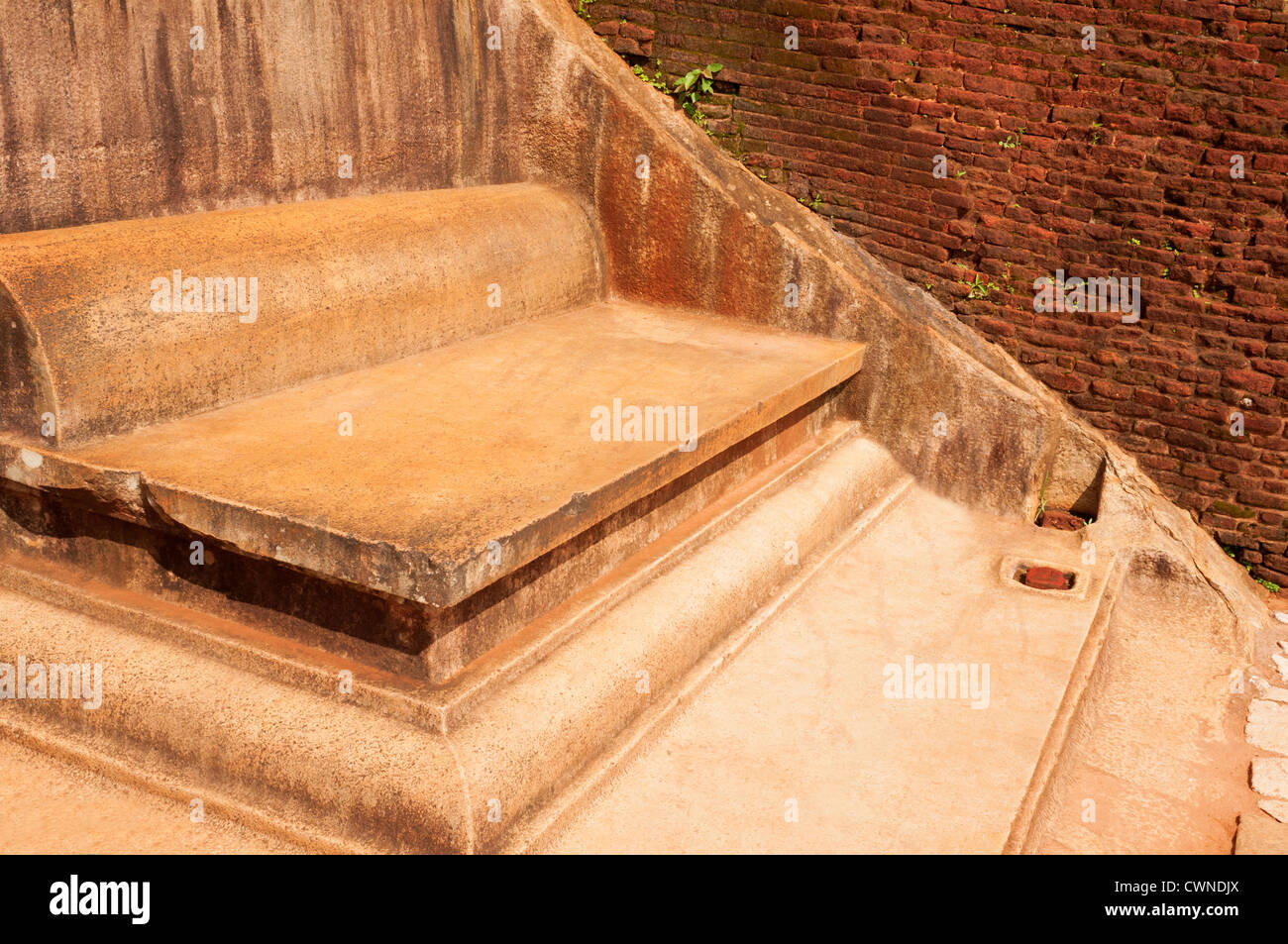 Royal throne on the top of ancient rock fortress in Sigiriya, Cultural Triangle, Sri Lanka Stock Photo