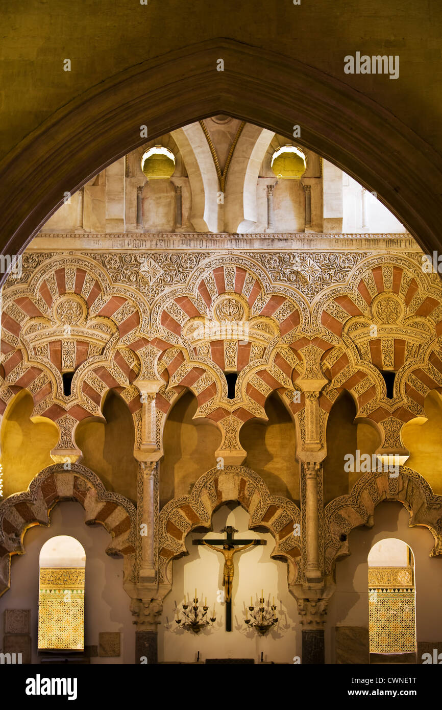 Muslim ornate interior architecture of Capilla de Villaviciosa in The Great Mosque (Mezquita Cathedral) in Cordoba, Spain. Stock Photo