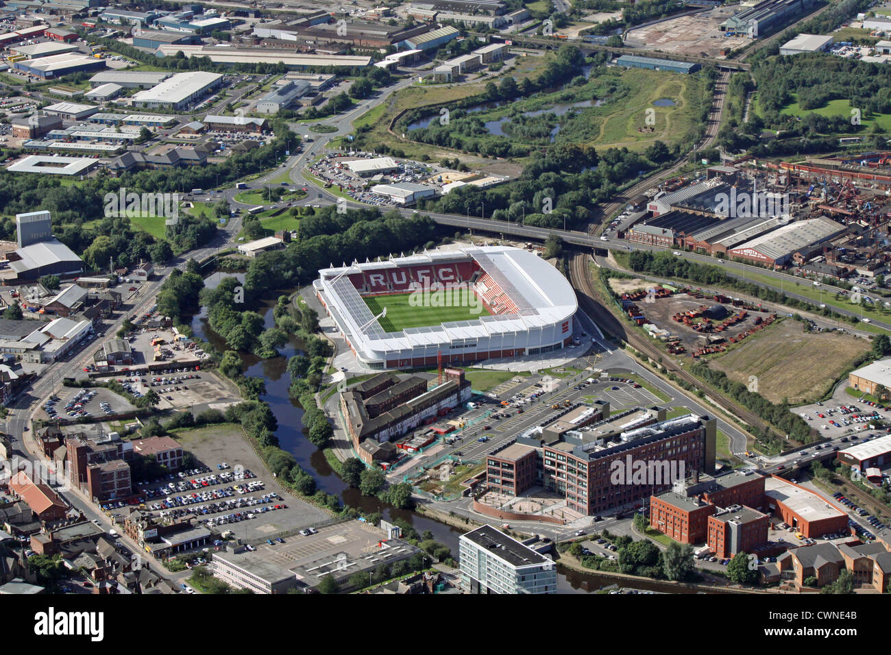 aerial view of The New York Stadium Rotherham United football ground, South Yorkshire Stock