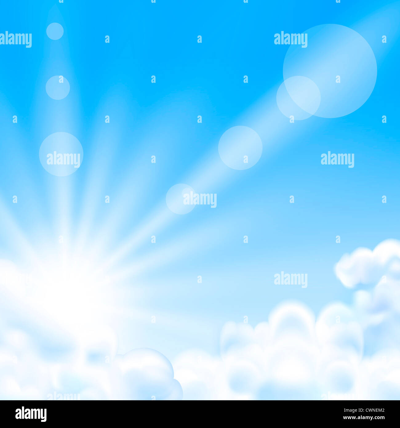 Background with a blue sky, sun and clouds Stock Photo - Alamy