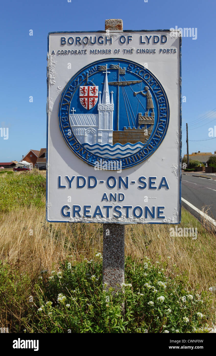 Lydd-on-Sea and Greatstone sign Romney Marsh, Kent, Endland, UK, GB Stock Photo