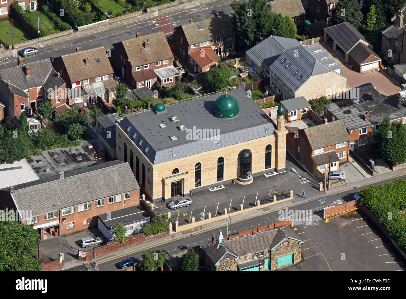 aerial view of Clifton Mosque in Rotherham, South Yorkshire Stock Photo