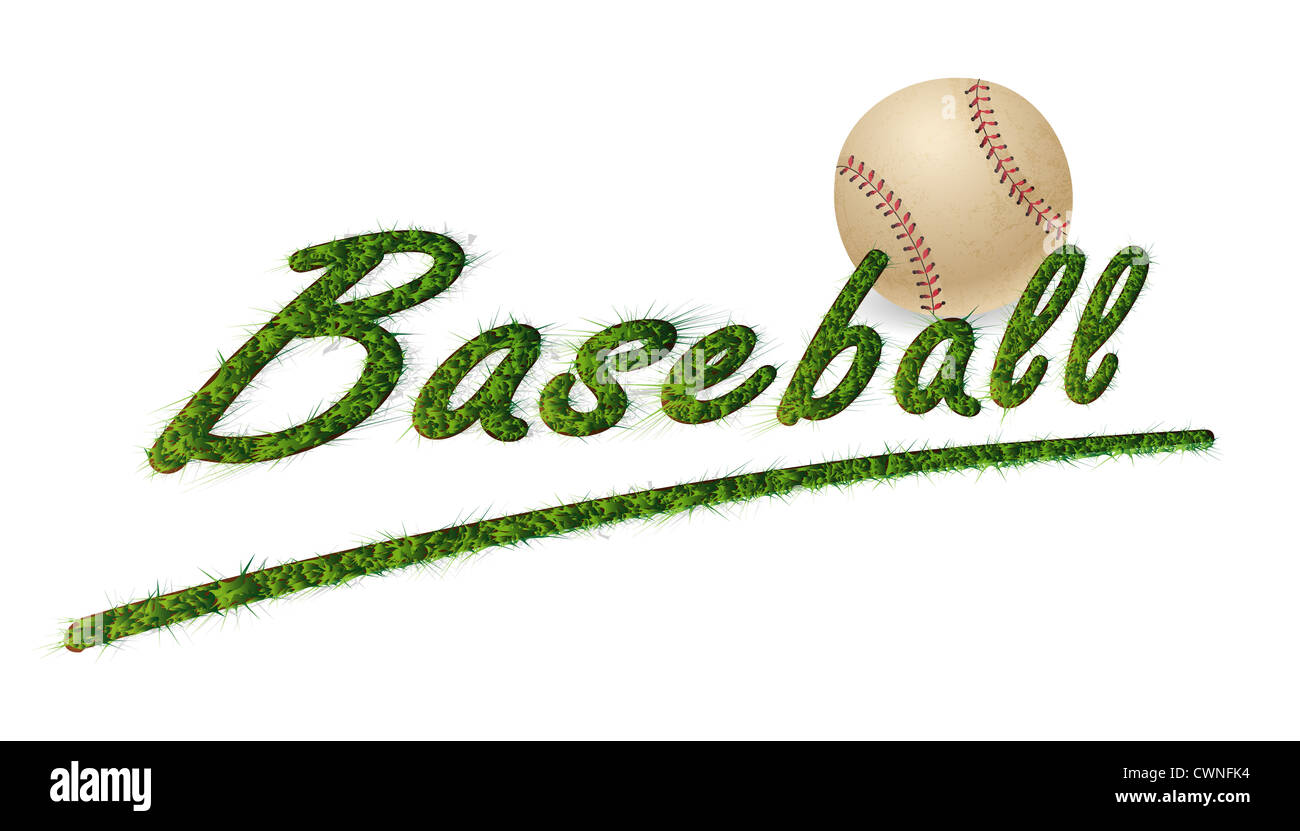 isolated headline Grass Text baseball and ball Stock Photo