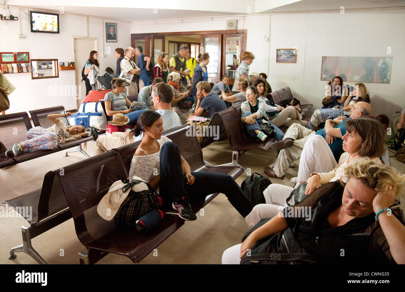 The crowded departure lounge of the local flights terminal, Dar Es Salaam airport tanzania Africa Stock Photo