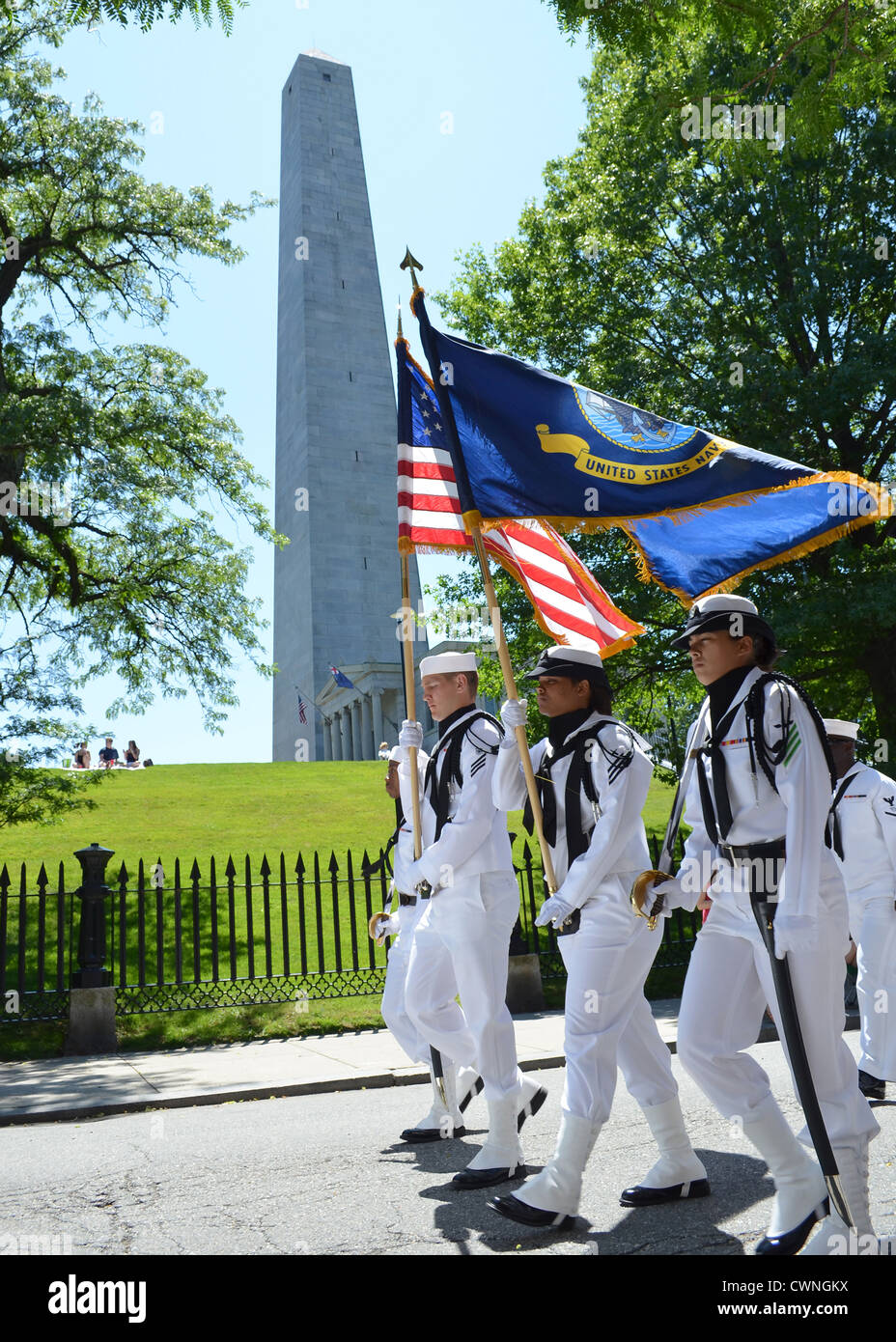 Sailors assigned to USS Constitution march in the annual Bunker Hill Day parade June 10, 2012 in Charlestown, Mass. Stock Photo
