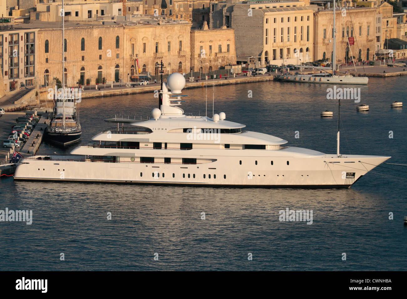 The superyacht Ilona in Malta's Grand Harbour Stock Photo