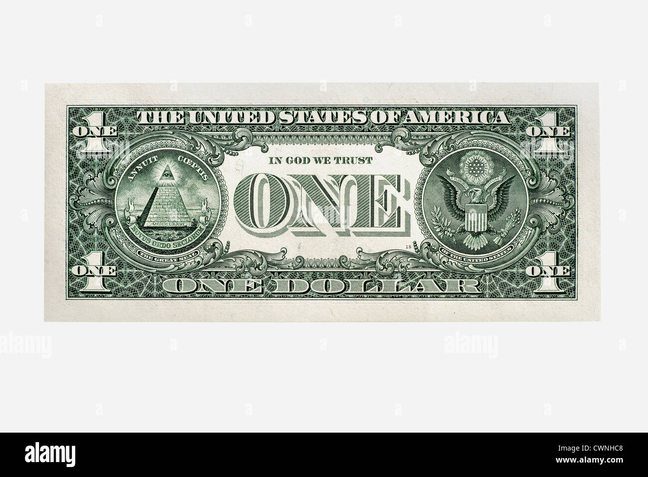 One-dollar bill, one dollar banknote, back side Stock Photo